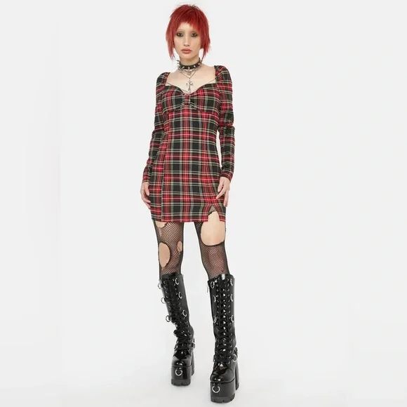 Punk Rave Plaid Mini Dress - Picture 1 of 3